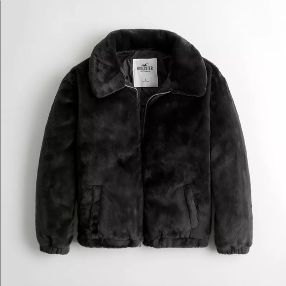 Hollister Cozy soft fuzzy faux fur Bomber Jacket - Picture 7 of 8